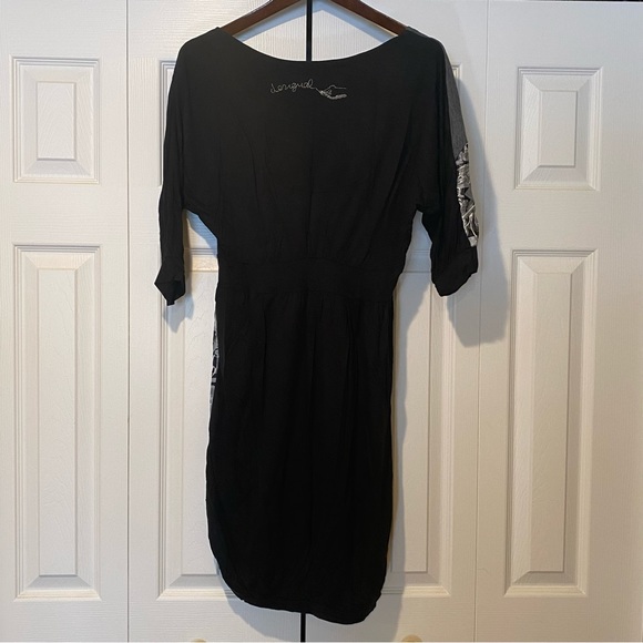 DESIGUAL Silver Satin Cotton Abstract Dress with Sleeves. SizeXL. - Picture 9 of 16